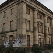 historic building with graffiti